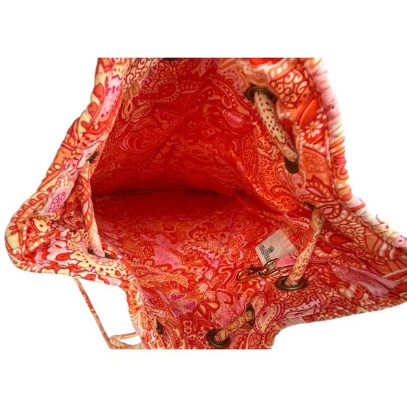 Vera Bradley Sherbet Pink Drawstring Backsack Front Pocket Floral Quilt Retired - Picture 5 of 7